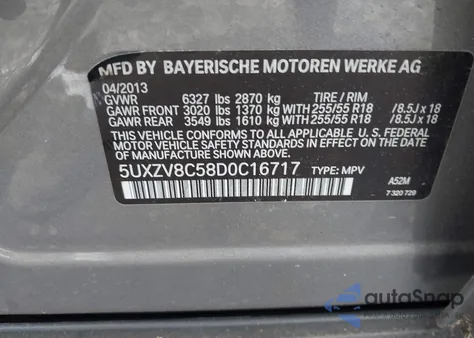 2013 BMW X5 xDrive50I z USA, uszkodzony, nr VIN 5UXZV8C58D0C16717